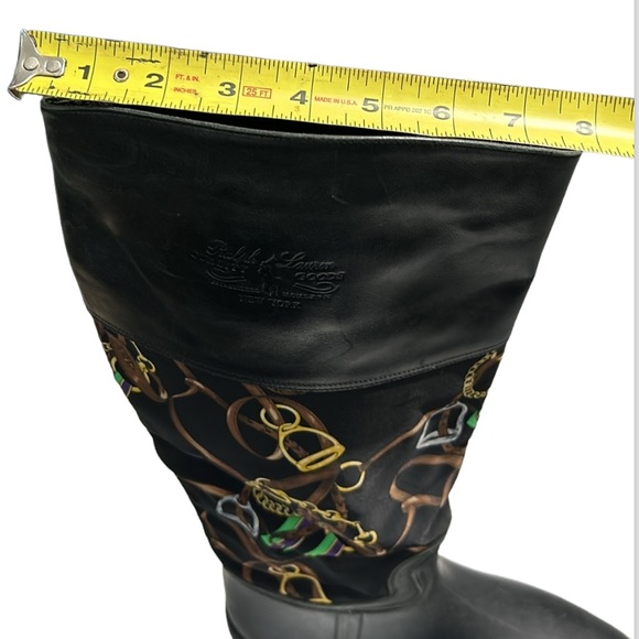 RALPH LAUREN COLLECTION Black Rubber Leather Printed
Nylon Knee Boot 10-10 1/2B - Picture 12 of 13